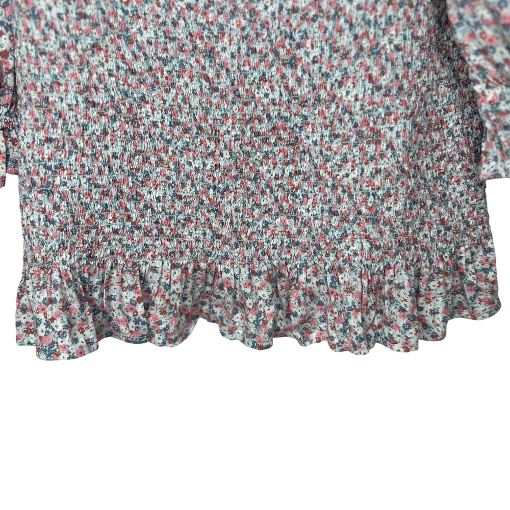 GAP Puff Sleeve Smocked Peplum Top Floral Peasant Blouse Large Cottagecore NWT - Picture 8 of 14